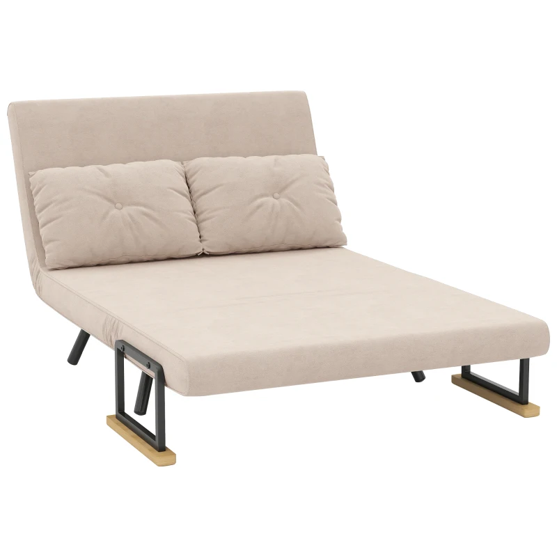 HOMCOM Sofá Cama Convertível 2 Lugares Dobrável com Encosto Ajustável em 5 Níveis e 2 Almofadas 102x73x81 cm Bege Claro