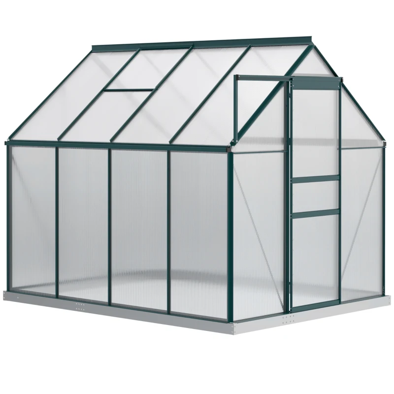 Outsunny Seră de Grădină din Policarbonat, Metal și Aluminiu, Anti-UV și Antivânt, 190x253x199cm, Verde