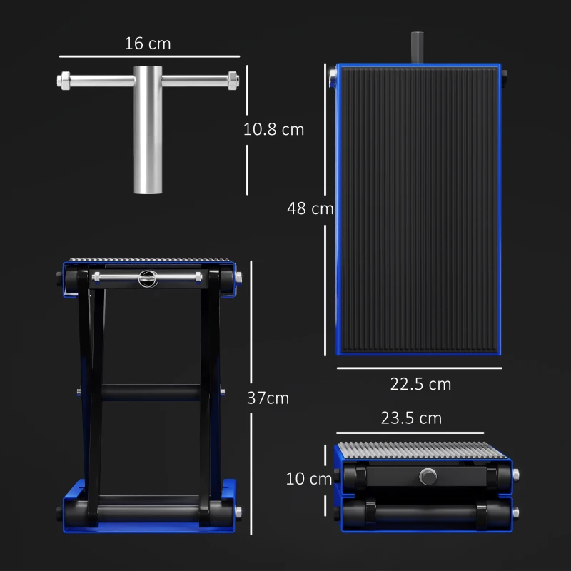DURHAND Suport pentru Motociclete și Biciclete Antiderapant max 500 kg cu Înălțime Reglabilă, Suport din Metal și Cauciuc, pentru Garaj, 48x22.5x10-37 cm, Albastru și Negru