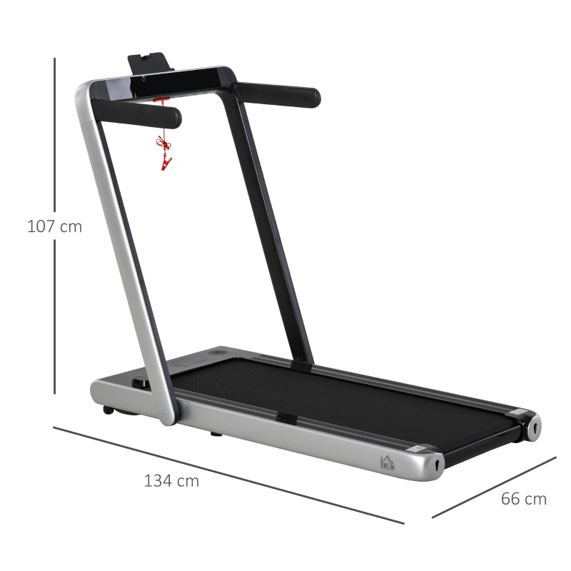 HOMCOM Elektrisches Laufband mit LED-Display Faltbares Fitnessgerät 1-12 Km/h Stahl Schwarz+Silber 134 x 66 x 107 cm