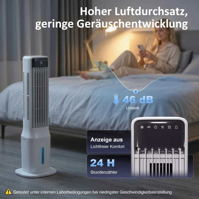 HOMCOM Tragbarer Luftkühler, 3-in-1 Verdunstungs-Luftkühler mit 9-Liter-Wassertank, 48° Oszillation, 3 Geschwindigkeiten, 3 Modi, Weiß