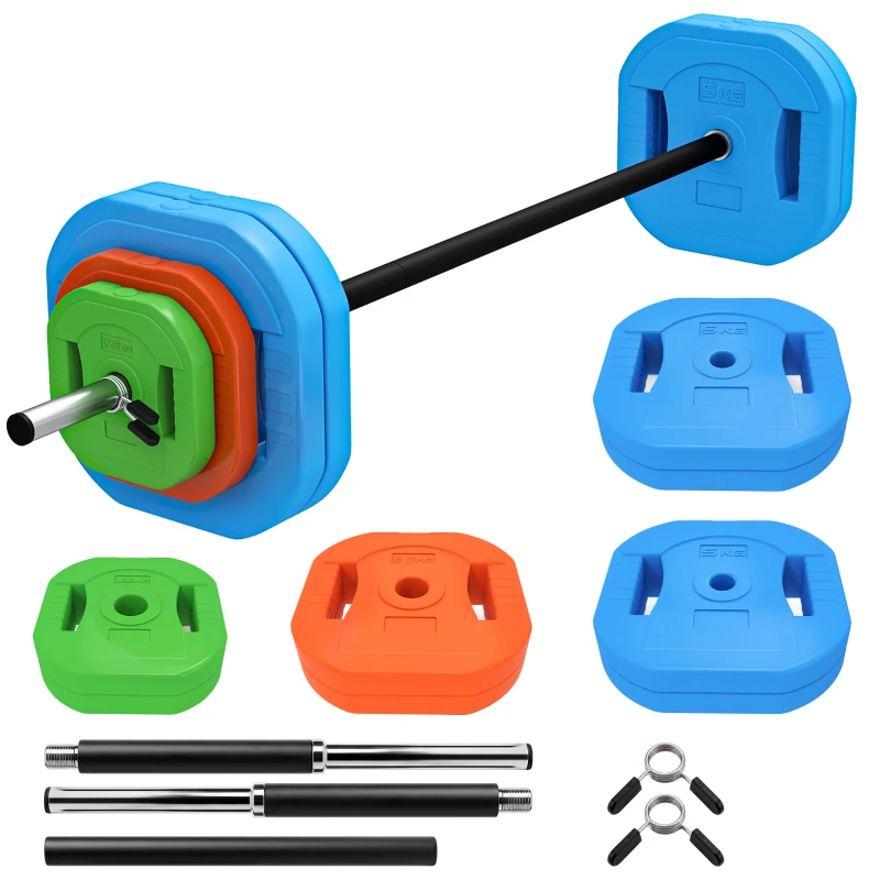 SPORTNOW Verstellbares Hantelset mit 140 cm Stahlstange, 8 Scheiben 5 kg 2,5 kg 1,5 kg, 2 Clips für Zuhause Fitnessstudio