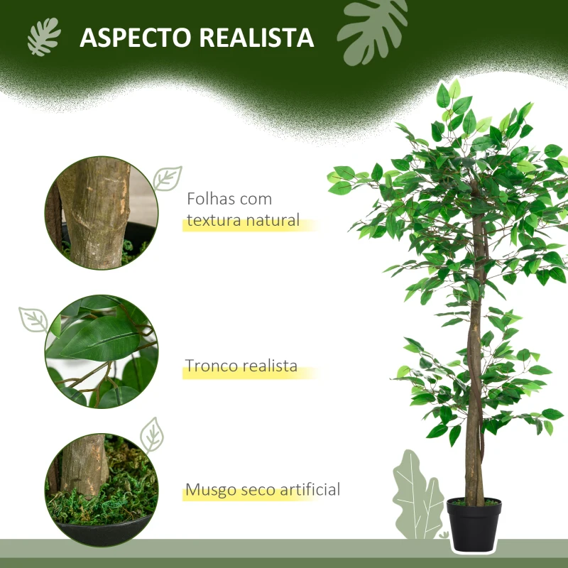 Outsunny Árvore de Chá Artificial 120 cm Planta Artificial com 546 Folhas Musgo e Vaso para Exterior Casa Sala de Estar Escritório Verde