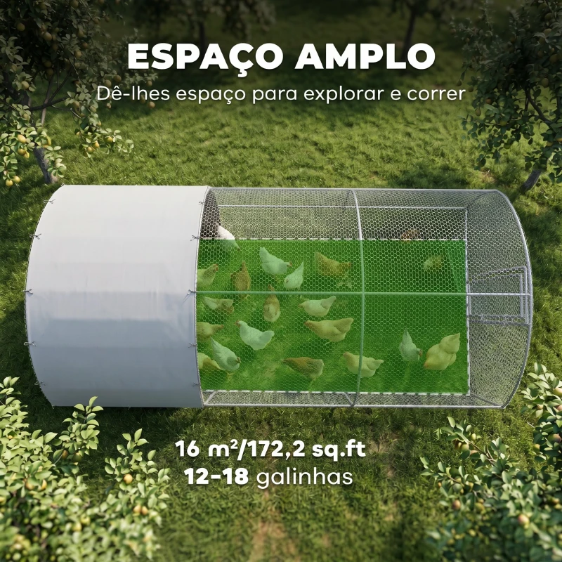PawHut Galinheiro para Exterior Grande com Teto de Tecido Oxford e Fechadura para 12-18 Galinhas 5,7x2,8x1,97cm Prata