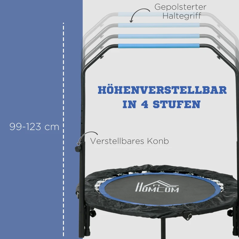 HOMCOM Fitnesstrampolin, klappbar, verstellbarer Haltegriff, Ø102x123H cm, bis 150 kg, Schwarz/Blau