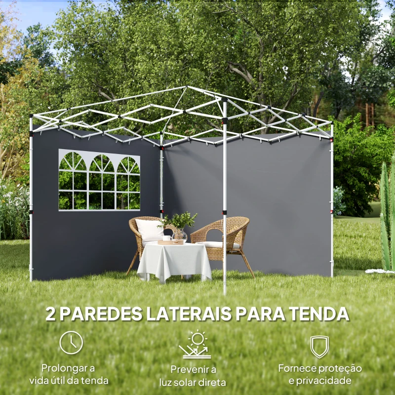 Outsunny Paredes Laterais para Tenda de 295x200 cm 2 Painéis de Tecido Oxford de 300x200 cm com Janela para Festas Cinzento Escuro