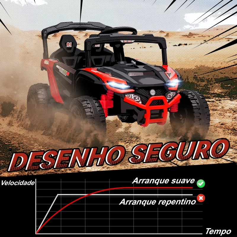 AIYAPLAY Carro Elétrico para Crianças 12V com 2 Motores Suspensão Traseira Faróis e Música 88x57,5x55,5 cm Vermelho