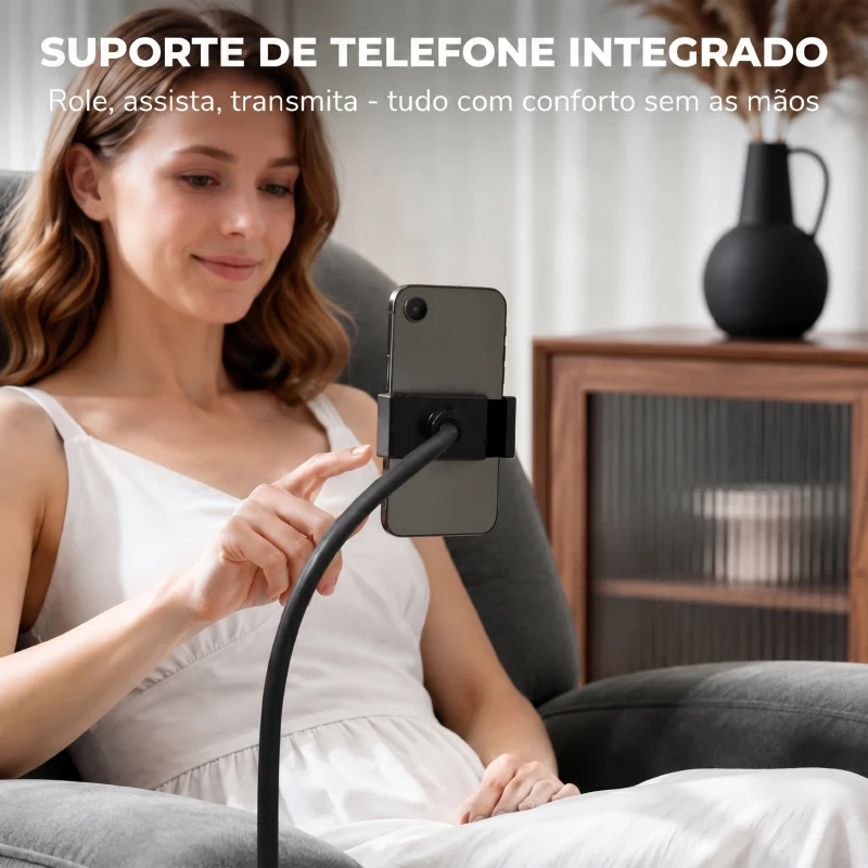 HOMCOM Poltrona Relax Reclinável 3 em 1 com Função de Baloiço Rotação 360° Suporte para Telemóvel Assento Amplo Cinzento