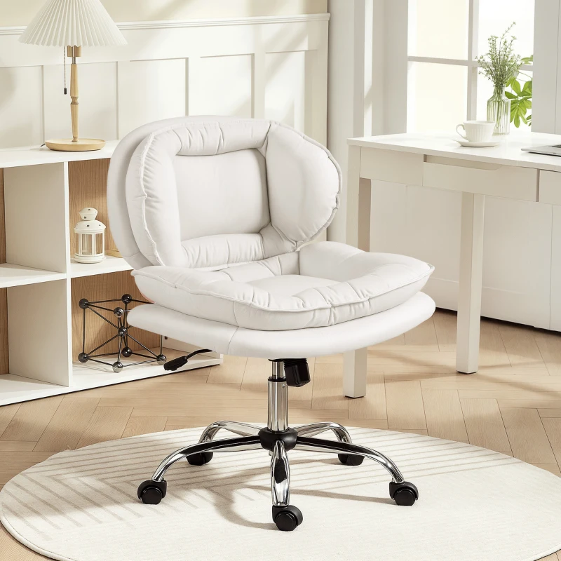 HOMCOM Cadeira de Escritório com Rodas Cadeira para Secretária com Função Inclinável Assento Amplo Sem Braços 60x65x83-93 cm Cinza Claro
