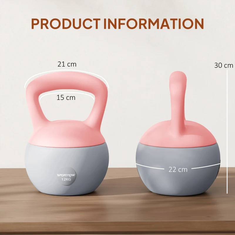 SPORTNOW Kettlebell de 12 kg Pesa Russa Preenchida de Areia Metálica e Alça Antiderrapante para Treino em Casa Ginásio Ø21x30 cm Rosa