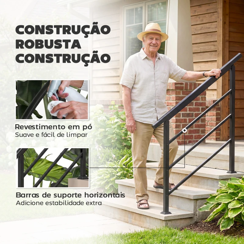 Outsunny Corrimão de Escada 131 cm Corrimão para Escada com Kit de Instalação Ângulo Ajustável para 1-4 Degraus Preto