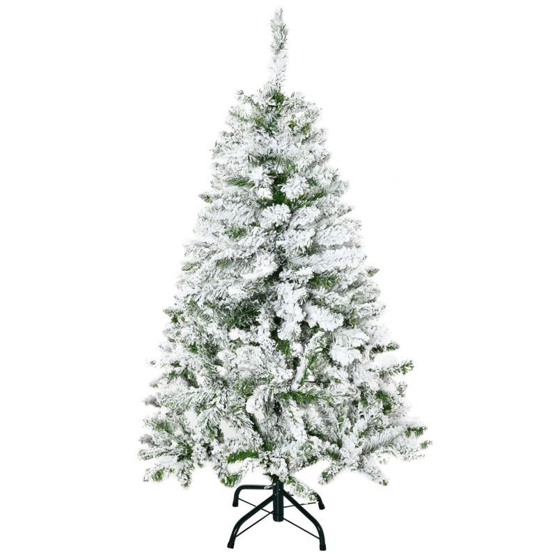 HOMCOM Árvore de Natal Artificial 120 cm com Neve Ignífugo com 200 Ramos Folhas de PVC Abertura Automática Base Dobrável Verde