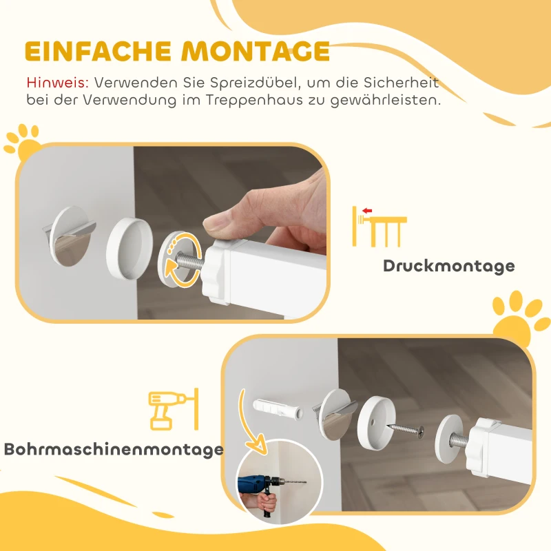 PawHut Treppenschutzgitter Absperrgitter ohne Bohren mit automatische Schließung für Kinder Küche Treppe 76-81 x 76 cm Weiß