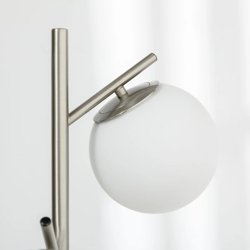 HOMCOM Stehlampe mit 3 Lampenschirmen aus Glas, E 27, Fußschalter, Silber + Weiß