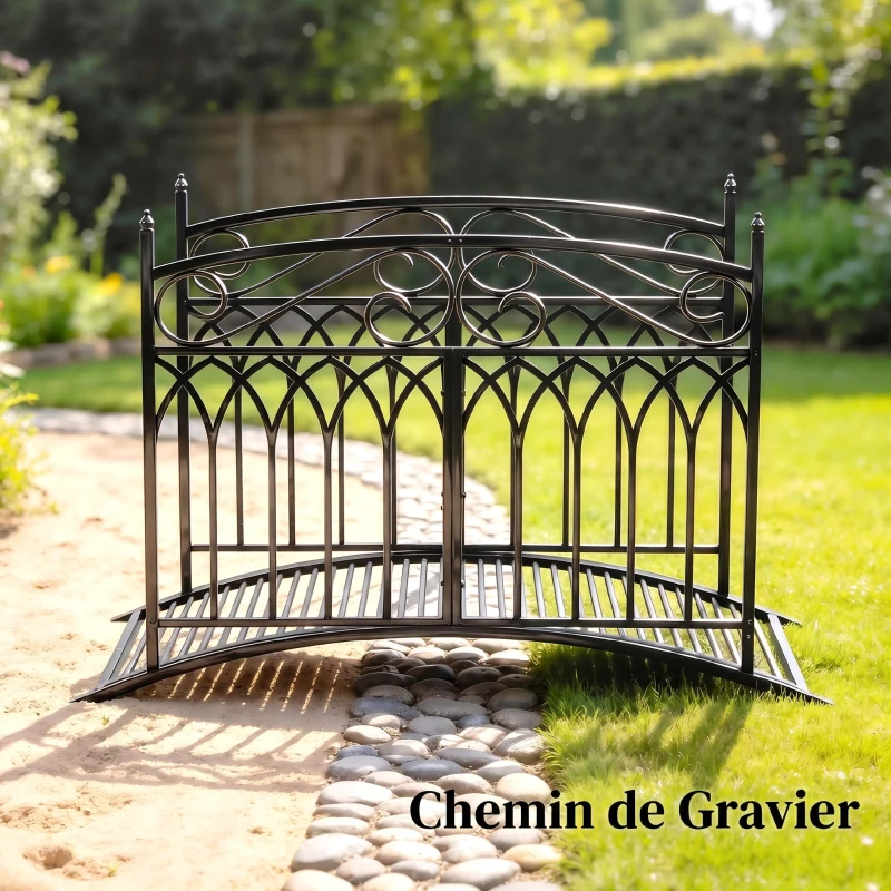 Outsunny Gartenbrücke aus Metall 135,5 cm Teichbrücke mit Sicherheitsgeländern Antik-Optik Rostbeständig einfache Montage