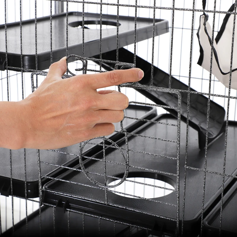 Pawhut Cage pour rongeurs Multifonction 4 Plateformes 3 rampes 4 Portes dim. 80L x 52l x 128H cm métal Gris argenté Noir