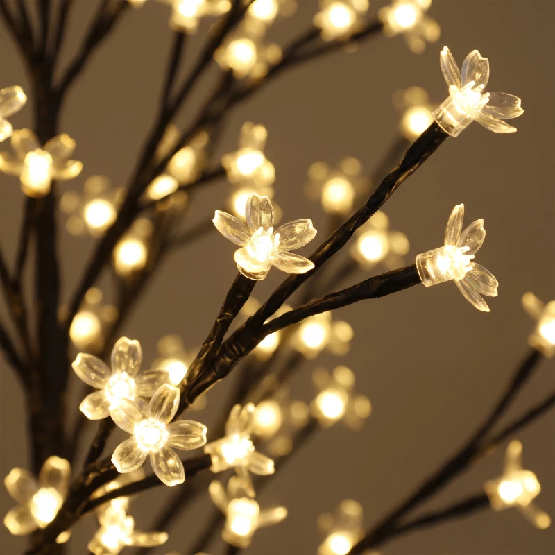 HOMCOM Arbre lumineux 180cm Cerisier Artificiel Lumineux  200 LED et 20 Branches Flexibles, Décoration Intérieure et Extérieure