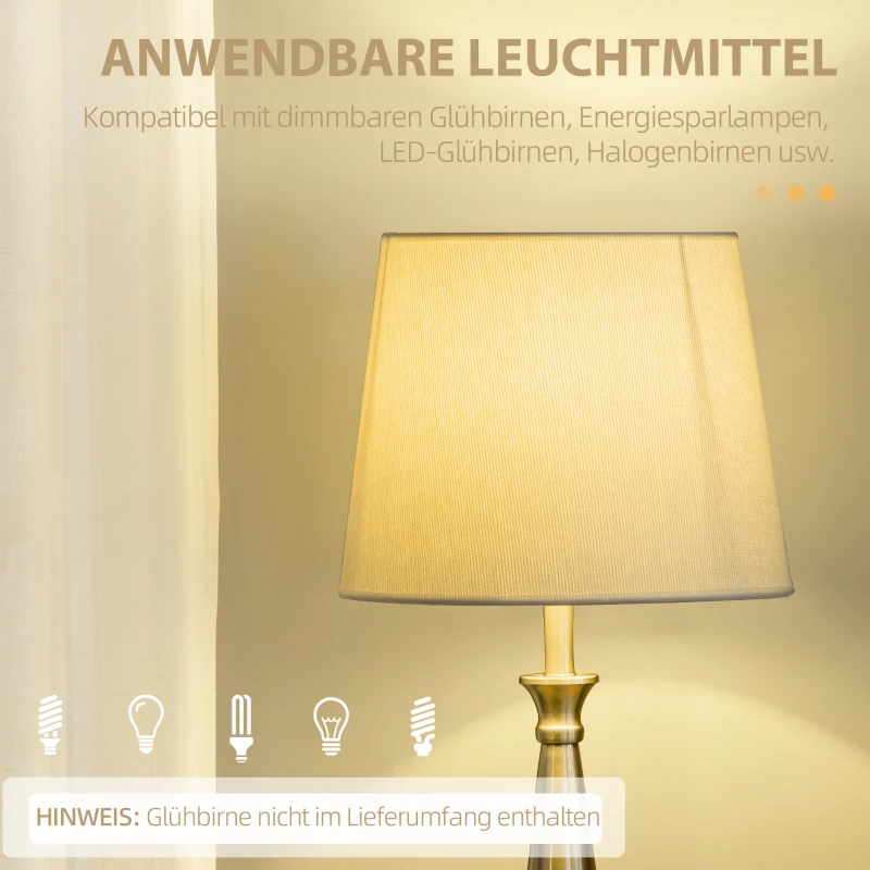 HOMCOM 3-teiliges Lampenset im Vintage-Design, 2 Tischleuchten, 1 Stehleuchte, 35,5 cm x 35,5 cm x 146 cm, Silber + Weiß