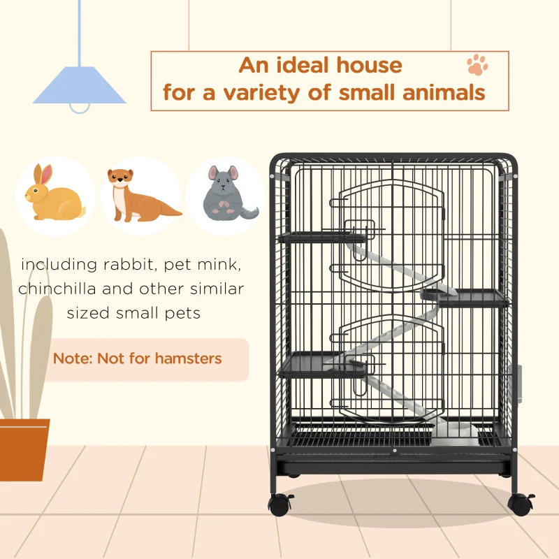 PawHut 4 Levels Removable Small Animal Cage, 95cm - Black