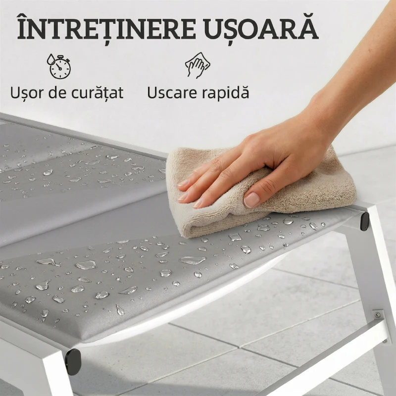 Outsunny Șezlong Căptușit, Spătar 6 Poziții, Cadrul din Aluminiu, Capacitate 120 kg, Gri Deschis