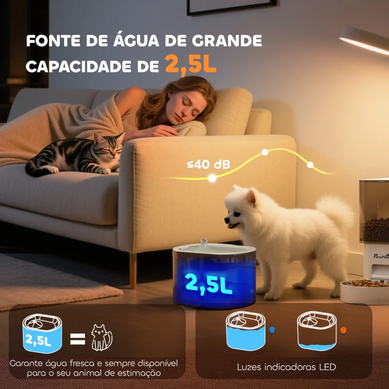 PawHut Conjunto de Comedero Automático e Bebedouro Silencioso para Cães e Gatos com Controlo por App (1-10 Refeições por Dia) Branco