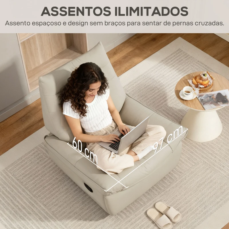 HOMCOM Poltrona Relax Reclinável Manual Giratória Função Baloiço Estofada em PU Reclinável até 135º 97x94x98 cm Creme