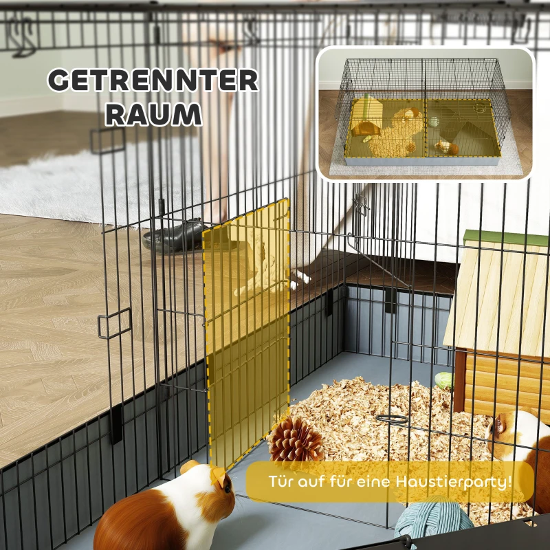 PawHut 2-in-1-Zwerghamsterkäfig, Kleintierkäfig, Stoffboden, Sitzstangen, Rampe, Schwarz