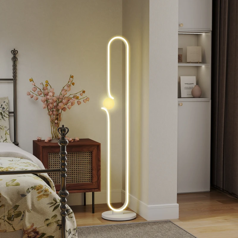 HOMCOM LED-Bodenlampe, Musiknoten-Design, Glasschirm, Metall, Kunststoff, Weiß