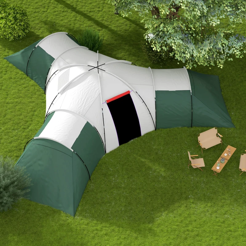 Outsunny Campingzelt für 6-9 Personen, 4 Räume, Vorzelt, wasserdicht, 615x 615x225cm, Grün(m-10)