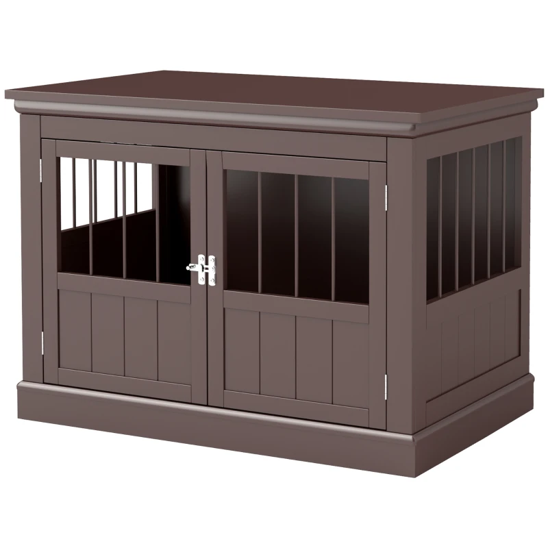 PawHut Gaiola para Cães com Mesa Auxiliar 3 Portas Francês e Fecho Magnético para Cães Pequenos 78x53x59,3 cm Castanho