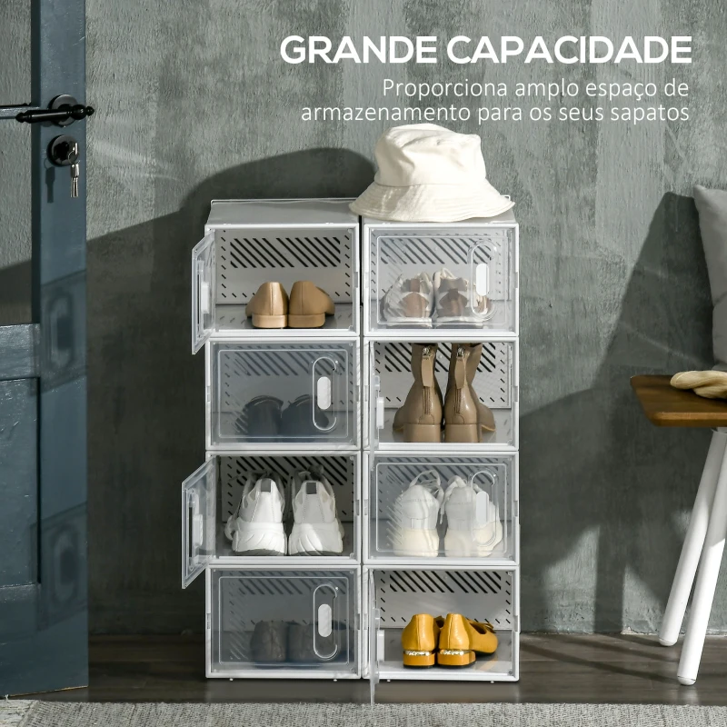 HOMCOM Armário Modular de Plástico Sapateira Modular com 8 Cubos Portas Magnéticas Organizador de Sapatos para Entrada Corredor Dormitório 25x35x19cm Transparente