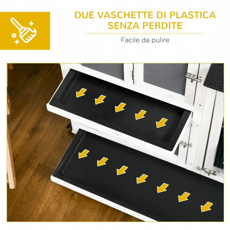 PawHut Conigliera da Esterno per 2 Conigli in Legno con Vassoio Estraibile e Area di Corsa, 110x60x104 cm