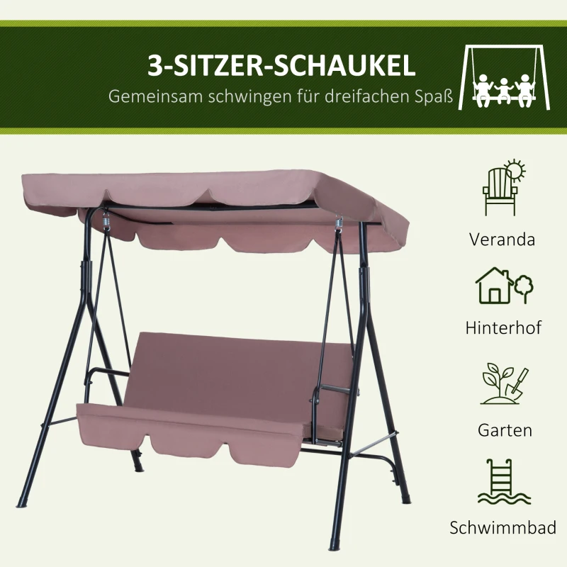 Outsunny Hollywoodschaukel Gartenschaukel, 3-Sitzer mit Dach, Altrosa