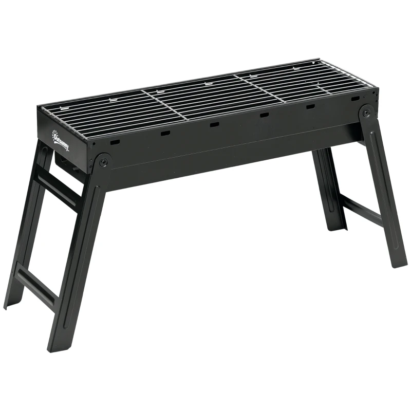 Outsunny Grătar cu Cărbune Portabil cu Picioare Pliabile și Tava Detașabilă, 74x20x38cm, Negru