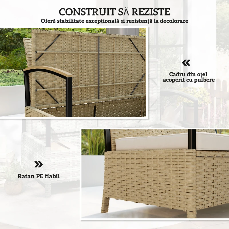 Outsunny Bancă cu Spațiu de Depozitare 125L cu Pernă, Cadru Metalic, 123x70x82 cm, Bej