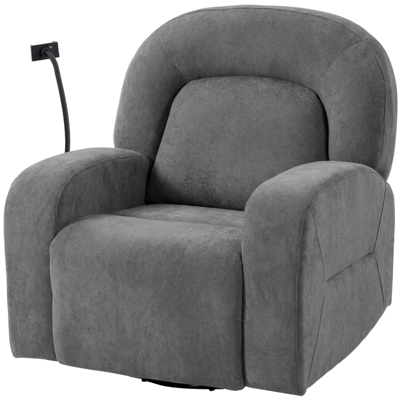 HOMCOM Poltrona Relax Reclinável 3 em 1 com Função de Baloiço Rotação 360° Suporte para Telemóvel Assento Amplo Cinzento