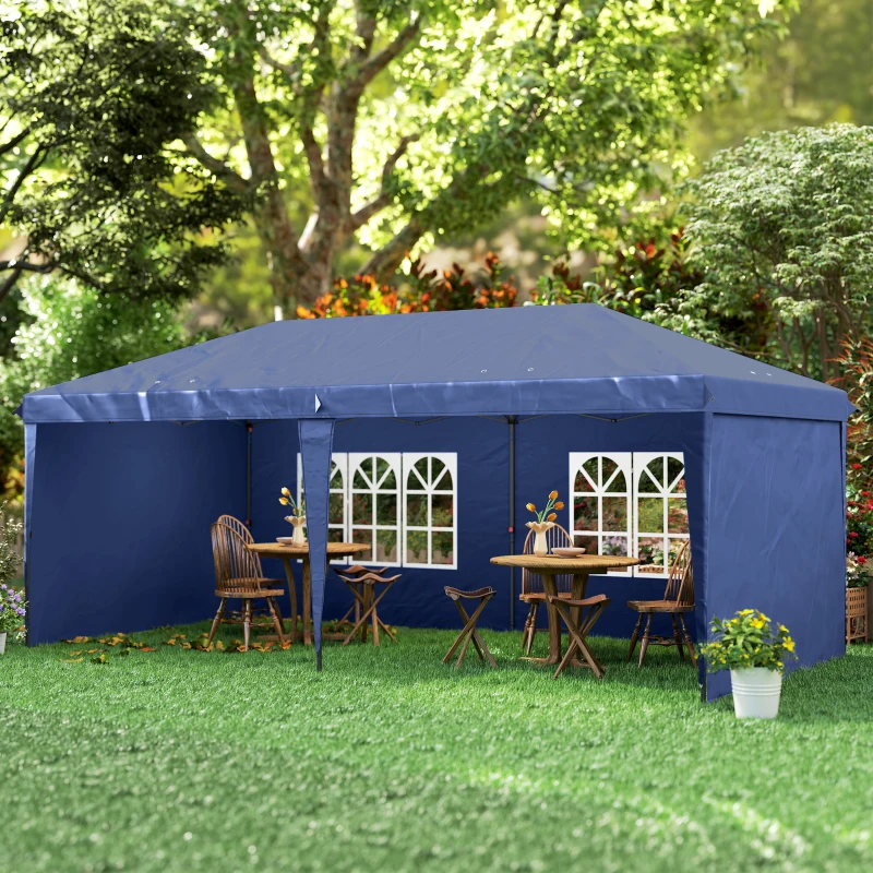 Outsunny Tenda Dobrável 6x3 m Pop-up com 4 Laterais Desmontáveis Tenda de Jardim com 2 Janelas Visíveis Saco de Transporte Azul