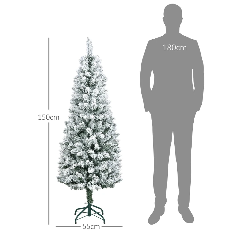 HOMCOM Árvore de Natal Artificial Coberta de Neve 150 cm com 317 Ramos e Suporte de Metal Árvore Natalícia para Sala Interior Verde