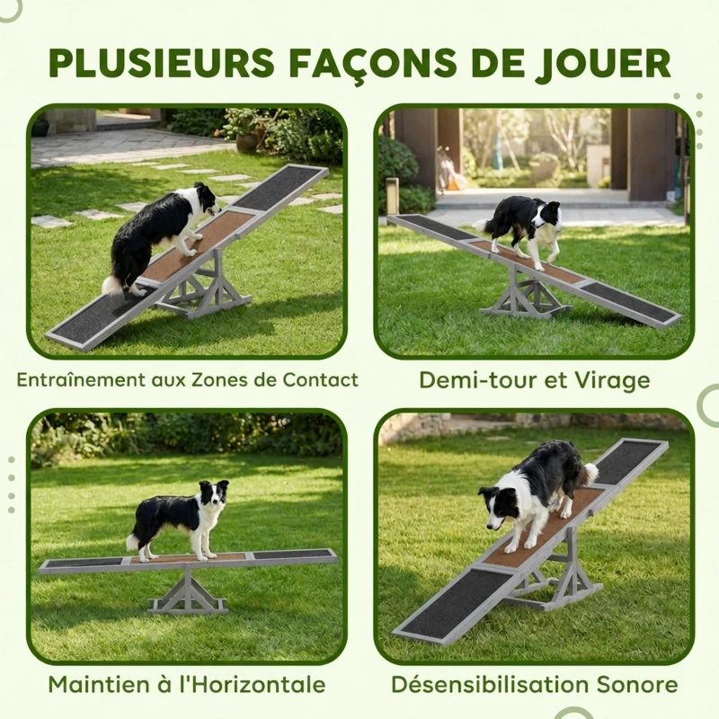 PawHut Agility sport pour chien bascule équipement entrainement chien bois sapin pré-huilé feutre bitumé antidérapant gris noir