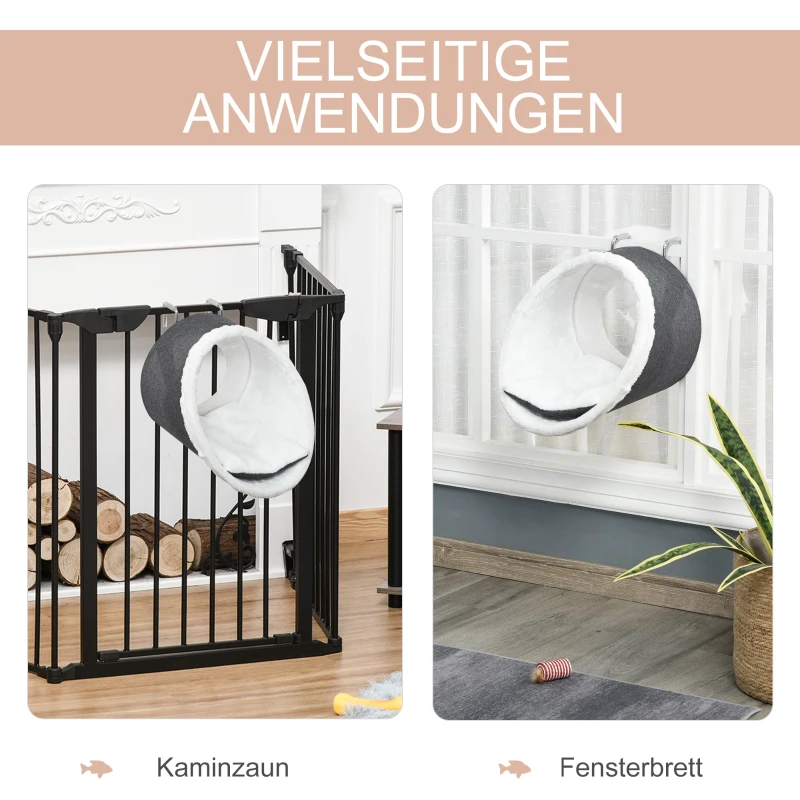 PawHut Katzen Hängehöhle für Heizkörper Fensterplatz Katzenhöhle Katzenbett Dunkelgrau+Weiß  Leinentouch Flanell 48 x 35 x 35cm