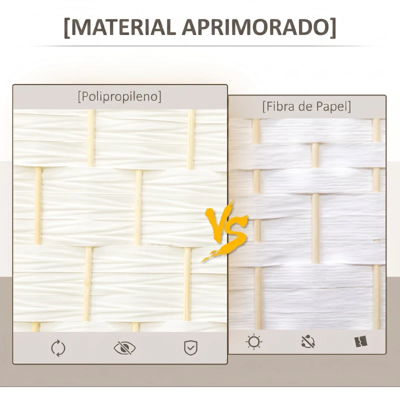HOMCOM Separador de Ambientes de 3 Painéis Biombo Dobrável 135x180 cm Polipropileno Branco