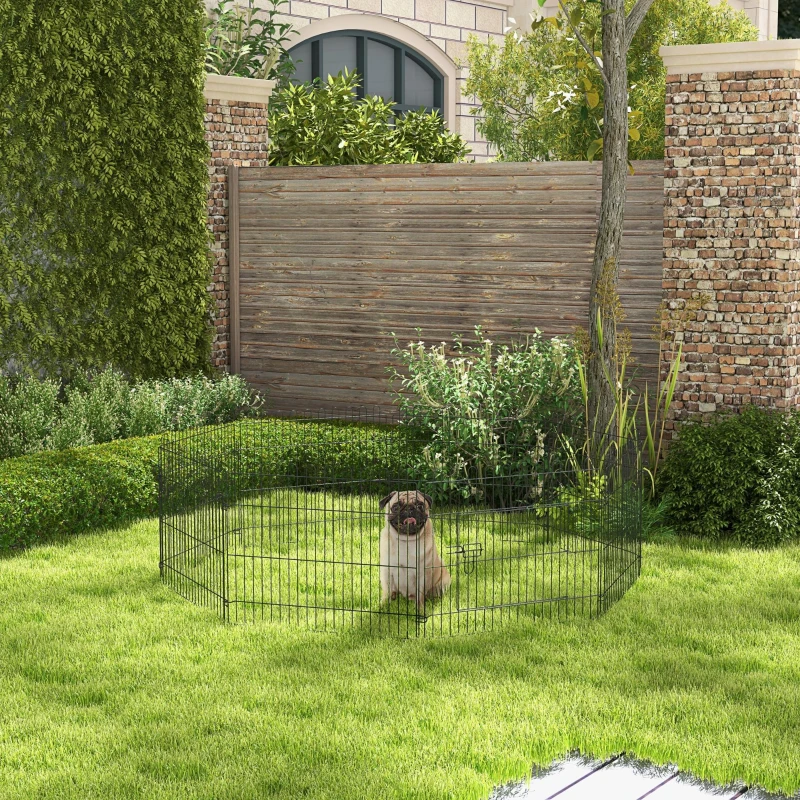 PawHut Welpenlaufstall 8-TLG Welpenauslauf mit 8 Gitterplatten Tür Schutzplane Freilaufgehege 61cm hoch Welpengitter Laufstall für Haustiere Hund Katze Welpe Laufgitter für drinnen und draußen