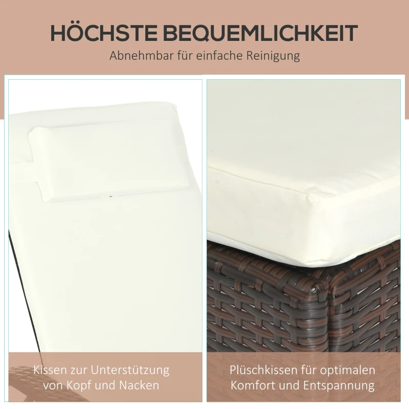 Outsunny Gartenliege mit Auflage, verstellbare Rückenlehne, Metallgestell, Polyrattan, braun+creme, 200 x 73 x 103 cm
