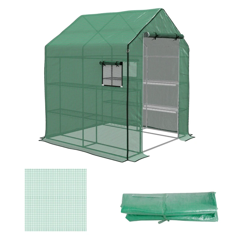 Outsunny Husă PE pentru Seră de Grădină cu Ușă cu Fermoar și Ferestre, 140x143x190cm, Verde