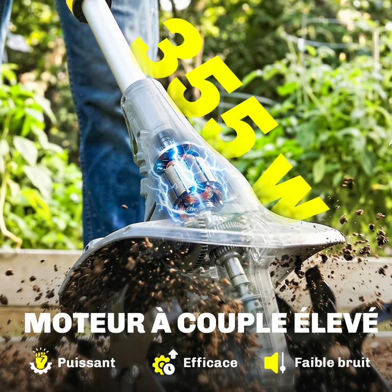 Outsunny Motobineuse sans Fil Motoculteur Électrique 18V 355W avec 2 Batteries 4,0Ah Léger et Anti-mal de Dos, Largeur 20cm Gris
