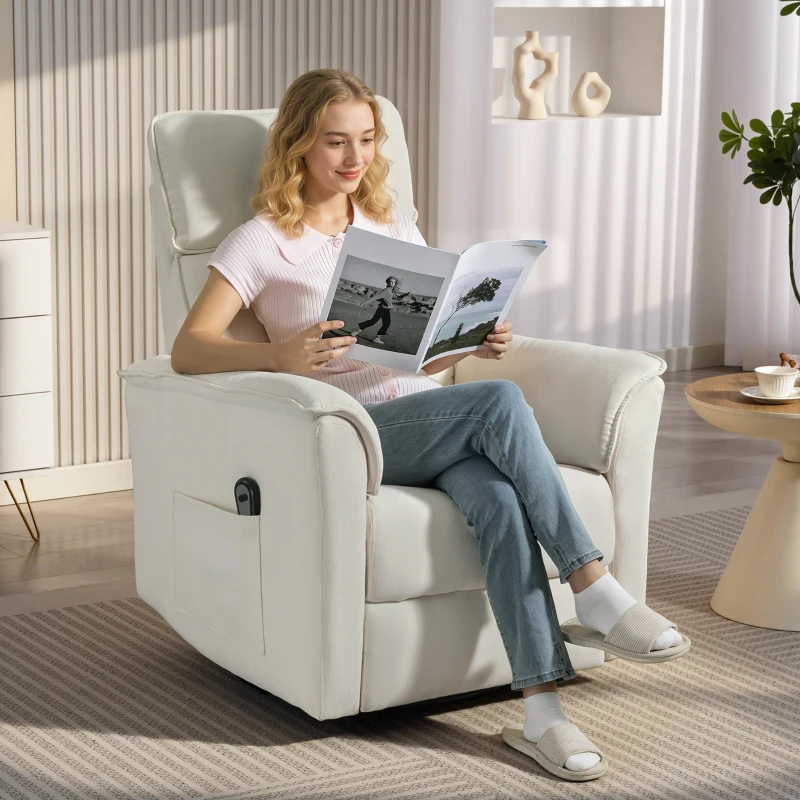 HOMCOM Relaxsessel Elektrisch mit Liegefunktion, Verstellbare Rückenlehne, Kopfstütze für Wohnzimmer Cremeweiß