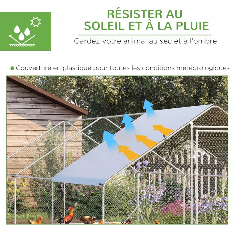 PawHut Enclos poulailler chenil volière extérieur 18 m² - Parc grillagé dim. 6L x 3l x 2H m Acier galvanisé
