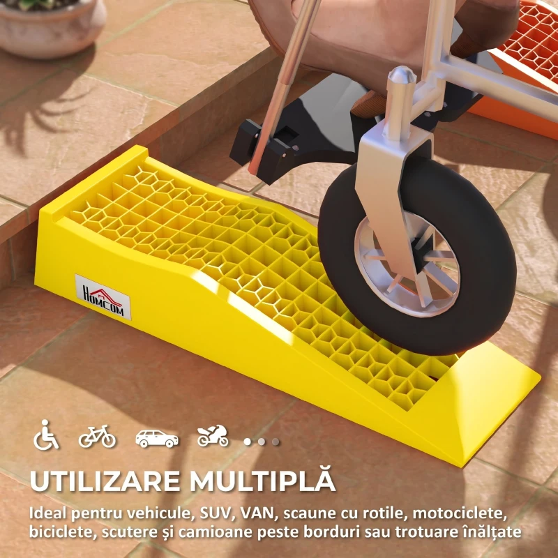 HOMCOM Set de 2 Rampe de Încărcare din Plastic pentru Mașini, cu Capacitate de 3 Tone și Suprafață Antiderapantă, Galben