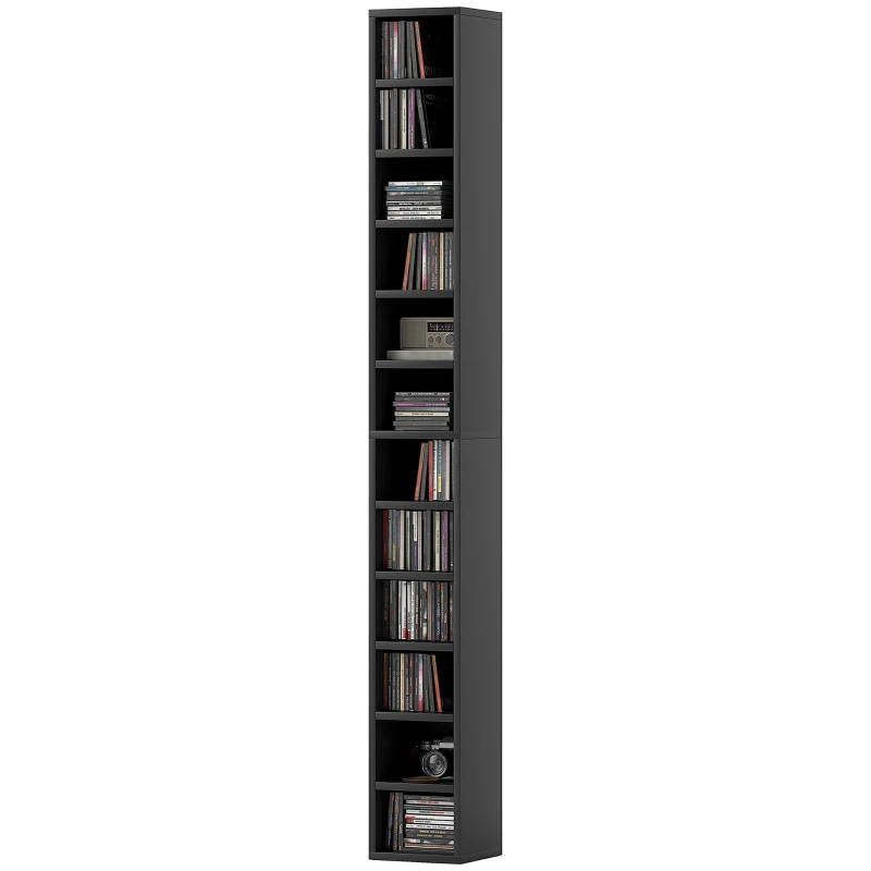 HOMCOM Dulap Suport Cd Da Perete Con 12 Polițe In Lemn 21x20x175cm Negru