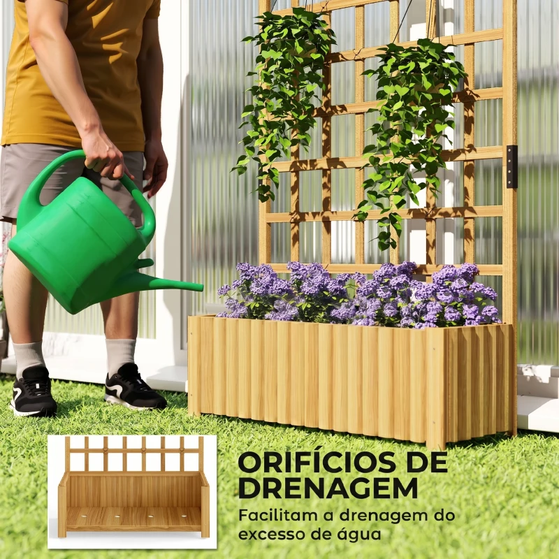 Outsunny Floreira com Treliça de Madeira para Plantas Trepadeiras com Orifícios de Drenagem Floreira Elevada para Jardim 90x30x180 cm Madeira